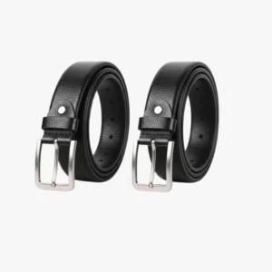 Vxqo Mens Leather Belts Pack of 2 Premium Pin Buckle Formal Casual Adjustable Durable Metal Buckle for Office Jeans Trousers Black Classic Stylish Daily Use