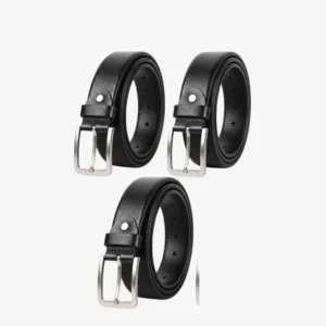 Vxqo Mens Leather Belts Pack of 3 Premium Pin Buckle Formal Casual Adjustable Durable Metal Buckle for Office Jeans Trousers Black Classic Stylish Daily Use