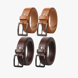 Vxqo Mens Leather Belts Pack of 4 Premium Pin Buckle Formal Casual Adjustable Durable Metal Buckle for Office Jeans Trousers Black Classic Stylish Daily Use