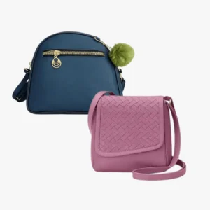 Women Sling Bags Pack of 2 Small Crossbody PU Leather Mini Side Bags Lightweight with Front Zip Pocket Adjustable Strap for Travel Office College Daily Use