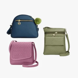 Women Sling Bags Pack of 3 Small Crossbody PU Leather Mini Side Bags Lightweight with Front Zip Pocket Adjustable Strap for Travel Office College Daily Use