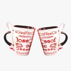 Stylish Ceramic Coffee Mugs Set of 2 with Spoon Microwave Safe for Tea Coffee Milk Office Gift for Men Women Kids Multicolor Daily Use Home